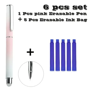 Set stilou cu radiera si penita ascunsa roz degrade+5 rezerve termice