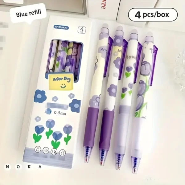 Set de 4 pixuri violet cu click radiera si cerneala termica