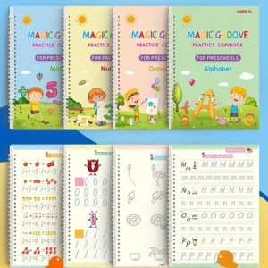 Set 4 caiete reutilizabile prescolari si pix cu 6 rezerve