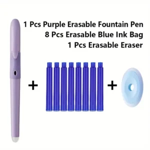 Set Stilou violet cu radiera cu 8 rezerve termice si radiera mare