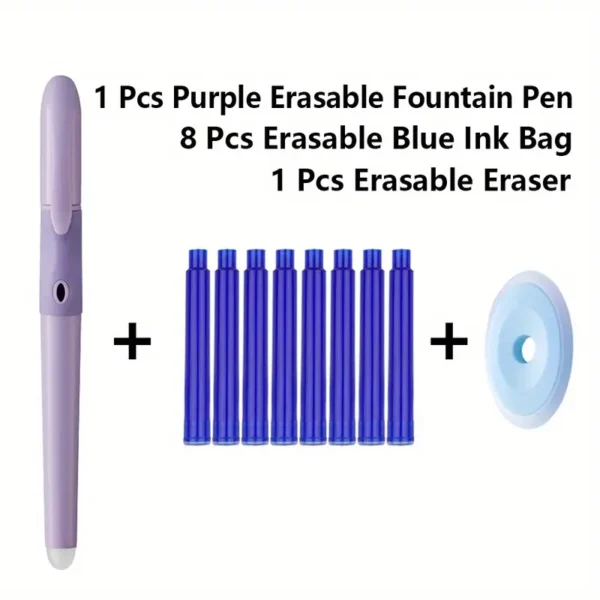 Set Stilou violet cu radiera cu 8 rezerve termice si radiera mare