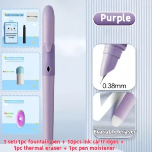 SET STILOU VIOLET CU RADIERA CU 10 REZERVE TERMICE SI RADIERA