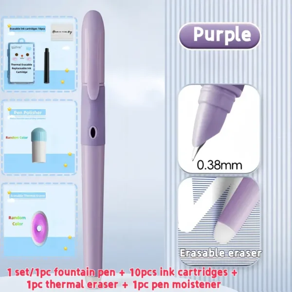 SET STILOU VIOLET CU RADIERA CU 10 REZERVE TERMICE SI RADIERA
