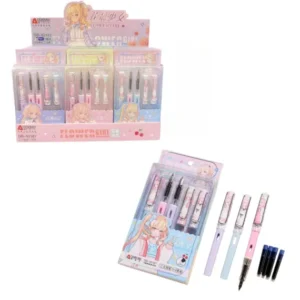 Set 3 stilouri cu penita si 4 rezerve, 14 cm plastic