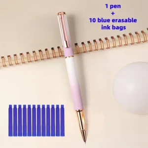 Stilou metalic roz cu radiera + 10 rezerve de Cerneală Termica