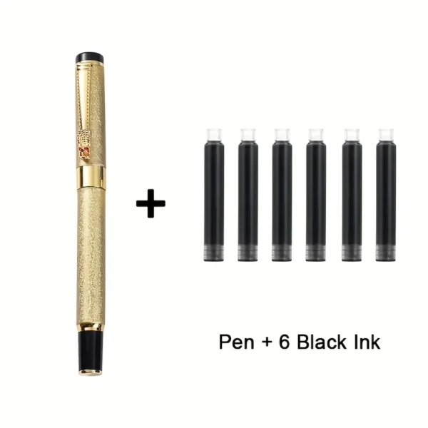 stilou metalic auriu cu penita iridium 0.5mm+6 rezerve