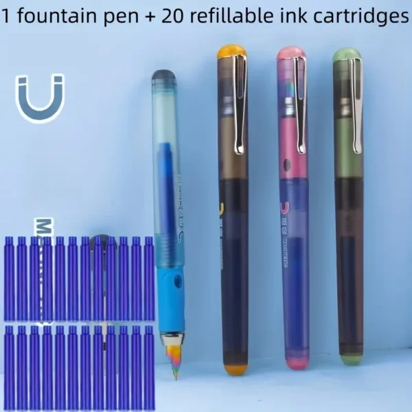 Set 1 Stilou Magnetic + 20 Rezerve de Cerneală Termosensibila , Vârf Electroplacat 0,38mm